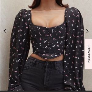 House of CB JOUCA Black Floral Corset Top
